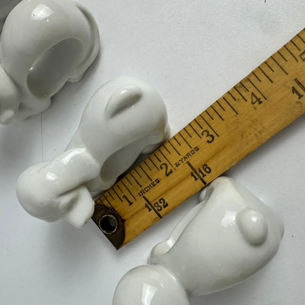 Vtg White Ceramic Animal Napkin Rings‎ Set of 4 Bear Cat Rabbit Dog whimsical